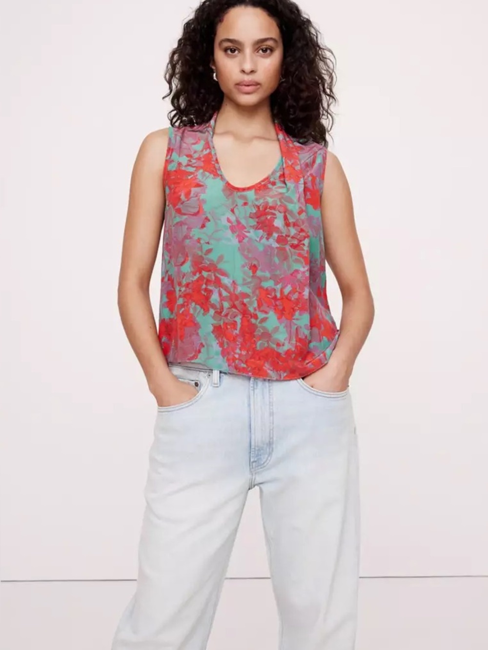 Banana Republic 100% Silk Crepe Draped Tank - XL Tall